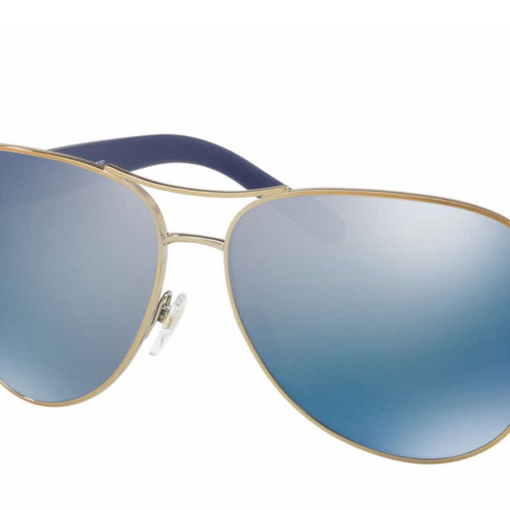 NWT - AUTH Tory Burch Aviator Sunglasses Gold / Blue Flash Polarized Mirror Lens